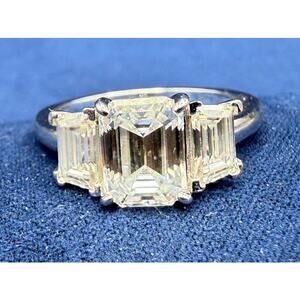 4CTW Moissanite Emerald Cut three-stone engagement ring